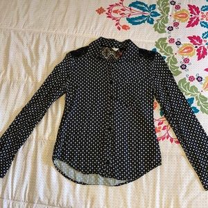 Aeropostale Black and White Patterned Button Down Long Sleeve Top Size XS